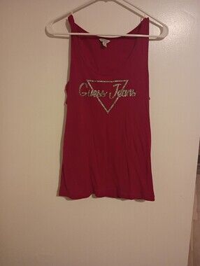 Guess Pink Logo Tank Top with Metallic Trim